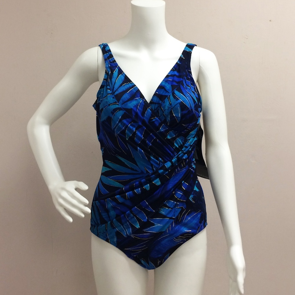 Miraclesuit Oceanus Blue One piece Suit Size 14 NWT